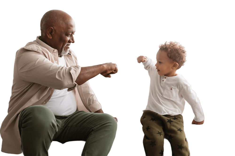 Grand-père et enfant avec décor